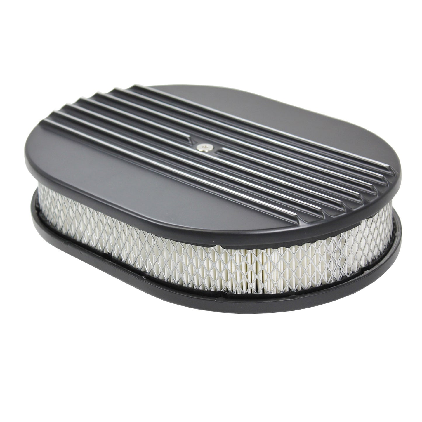 12" Black Half Finned Aluminum Oval Air Filter Kit