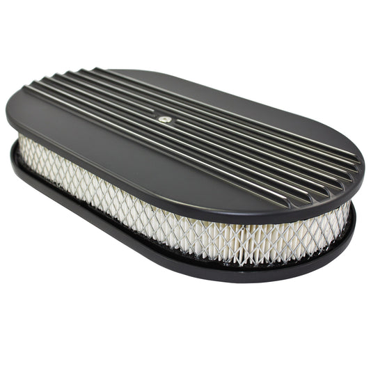 15" Black Half Finned Aluminum Oval Air Filter Kit