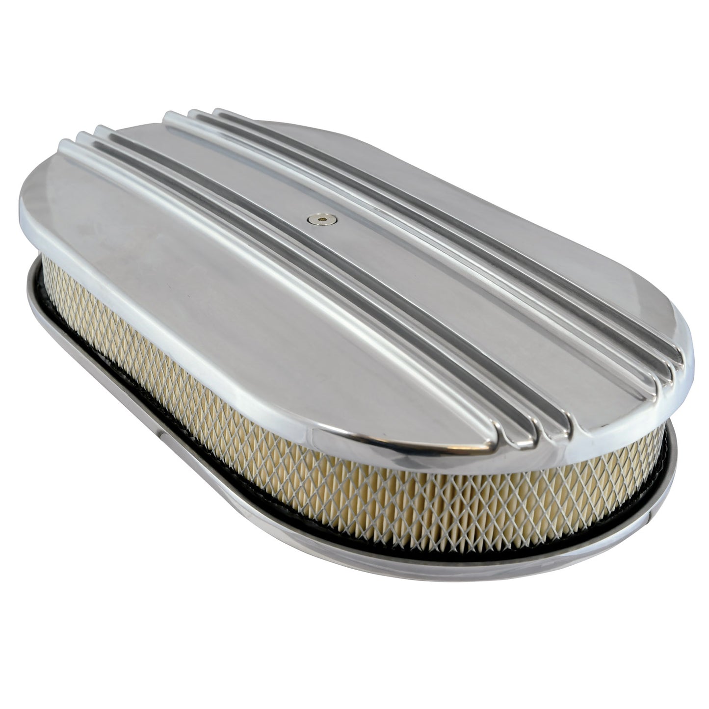 15" Center Finned Polished Aluminum Oval Air Filter Kit