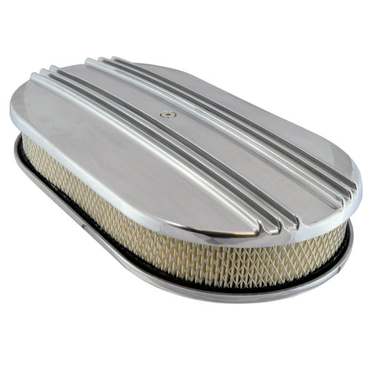 15" Center Finned Polished Aluminum Oval Air Filter Kit