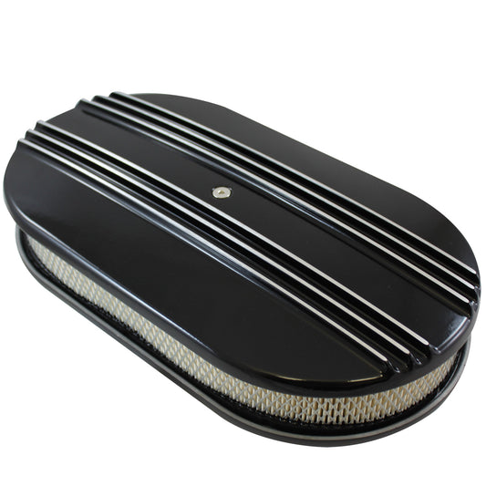 15" Black Center Finned Aluminum Oval Air Filter Kit