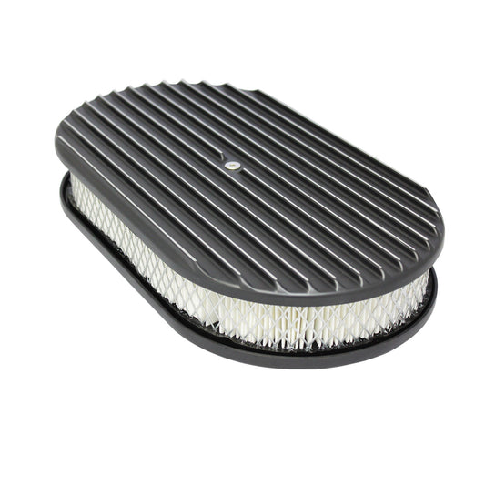 15" Black Full Finned Aluminum Oval Air Filter Kit