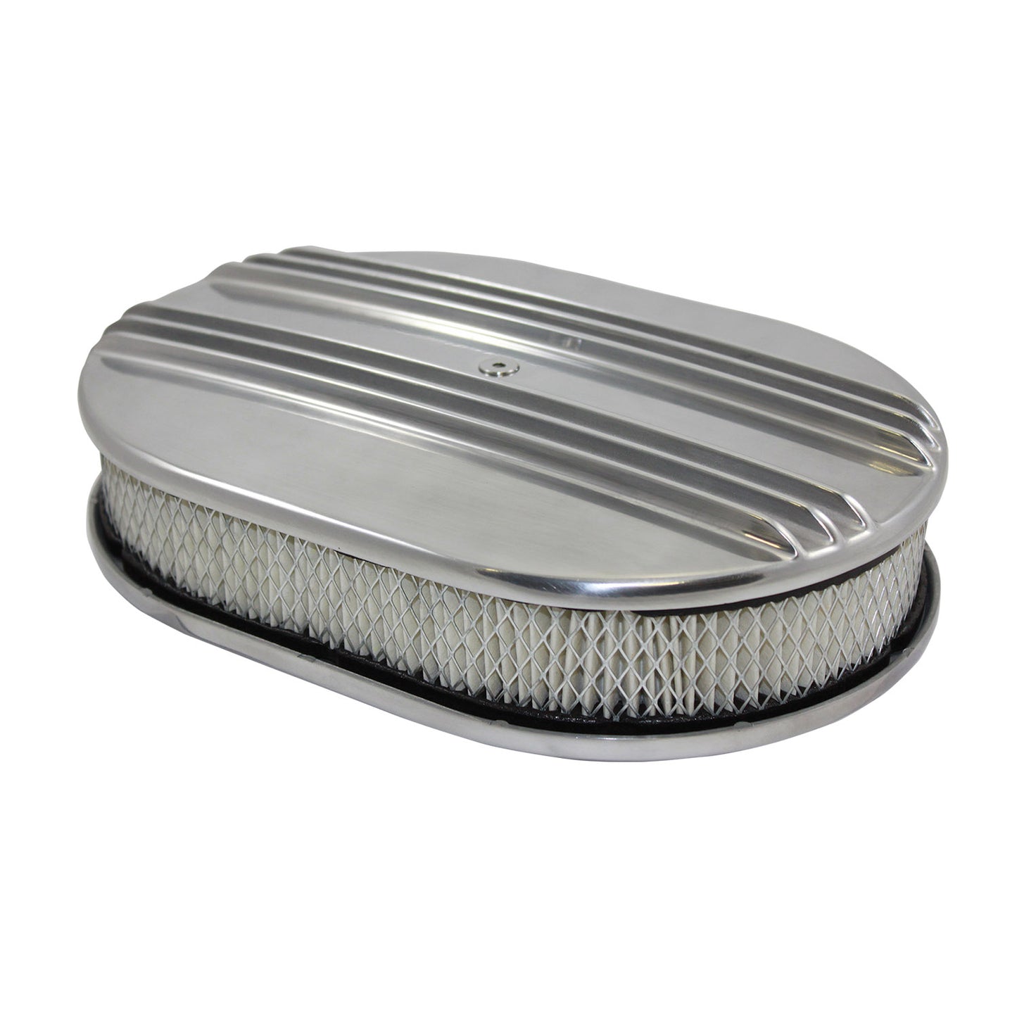 12" Center Finned Polished Aluminum Oval Air Filter Kit