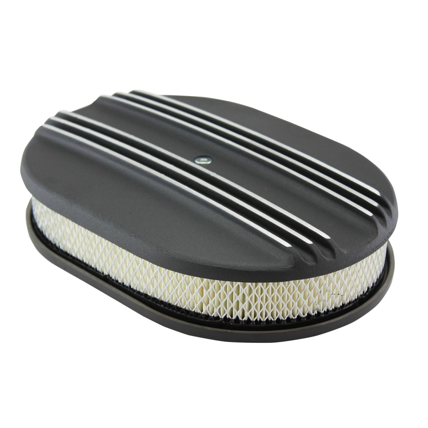 12" Black Center Finned Aluminum Oval Air Filter Kit