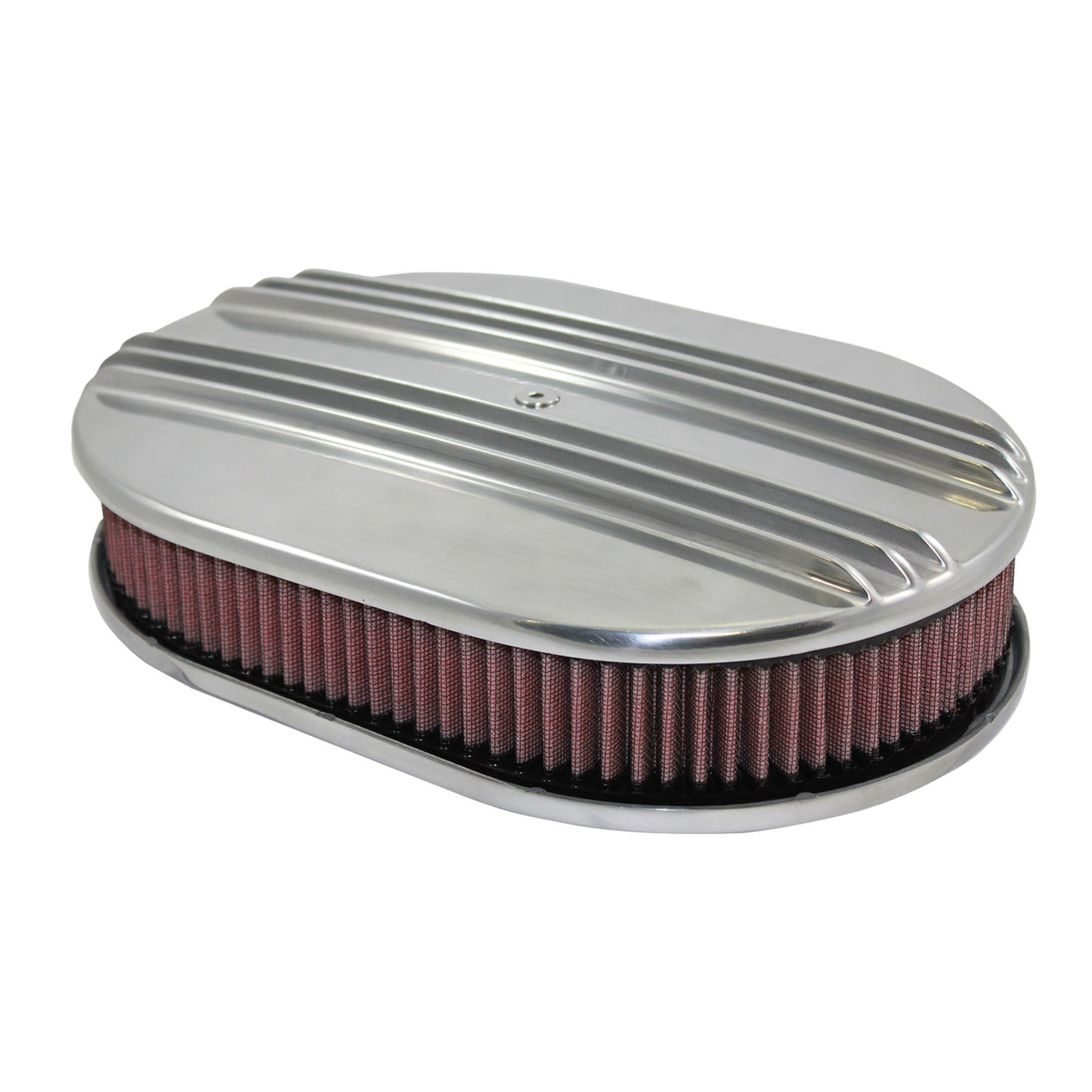 12" Center Finned Polished Aluminum Oval Air Filter Kit