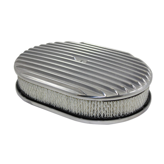 12" Full Finned Polished Aluminum Oval Air Filter Kit